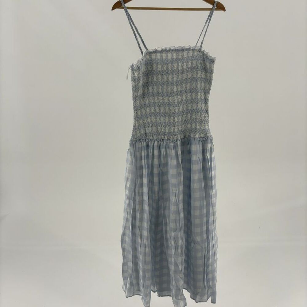 Worth Collective Light Blue Gingham Smocked Maxi Dress with Spaghetti Straps